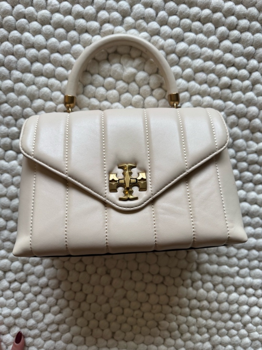 Tory Burch Cream Quilted Top-Handle Satchel with Gold Logo - Picture 2 of 4